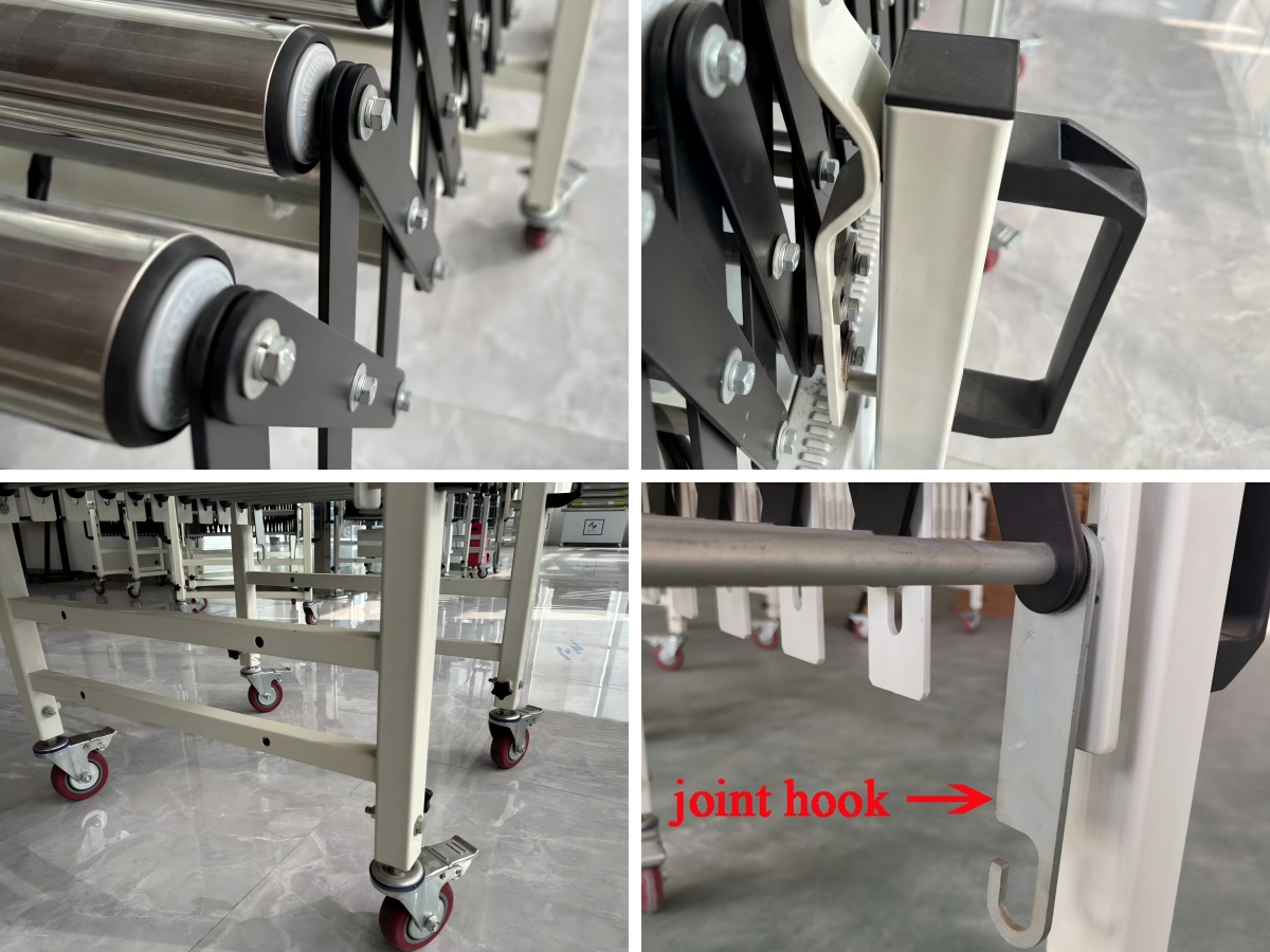 details of flexible expandable gravity roller conveyor 柔軟な拡張可能な重力ローラーコンベヤーの詳細