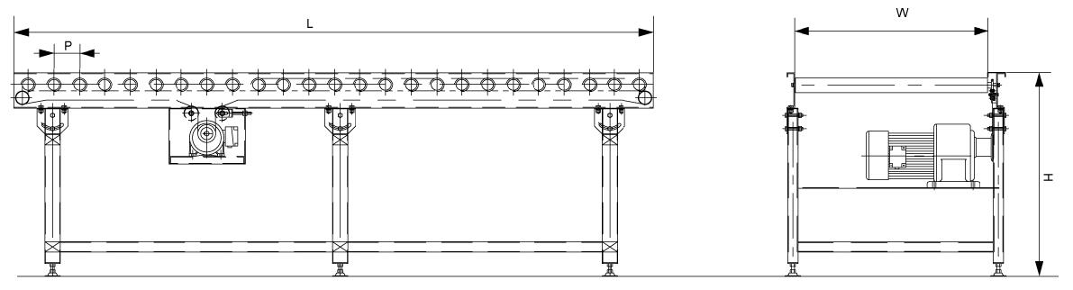 単一スプロケット駆動ローラーコンベア