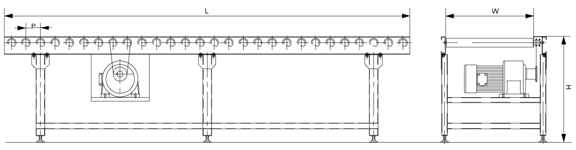 ダブルスプロケットチェーン駆動ローラーコンベア