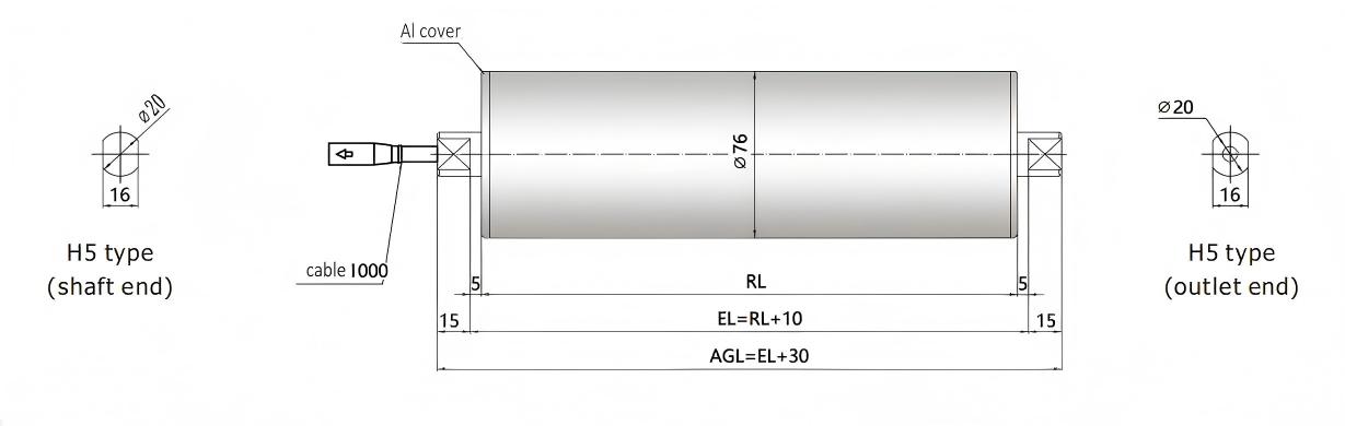 DGBL76プレーンモータードライブローラー寸法
