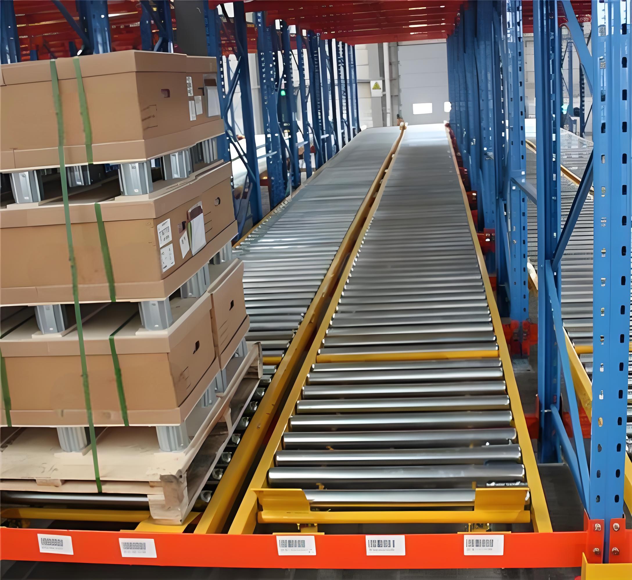 パレットハンドリング用重力ラックローラーコンベア