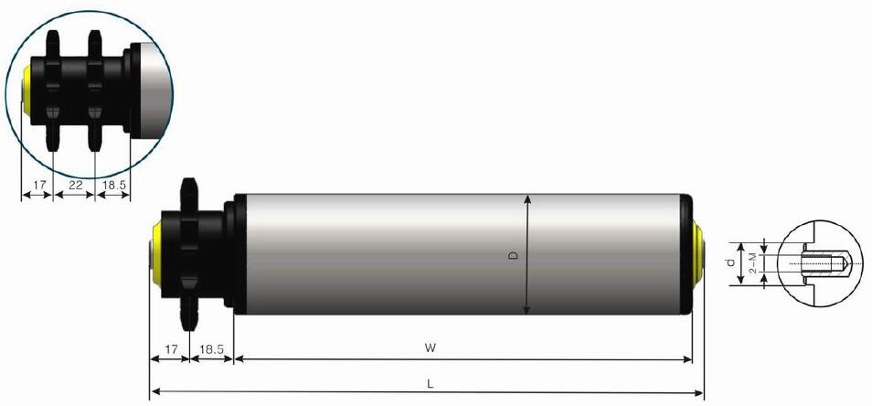 DR214 中耐久プラスチックスプロケット亜鉛メッキスチールコンベヤローラー