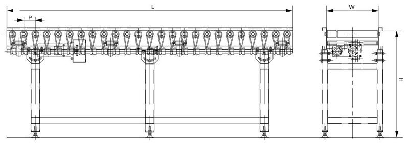単一の溝付きローラーコンベア